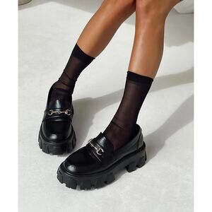 Princess Polly Penny Lane Black Chunky Platform Loafers Y2K Grunge/Alt Goth 7
